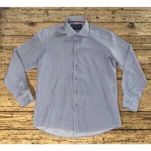 House Of Cavani Men’s Size L (16,5) Blue Geometric Pattern Button Down LS Shirt